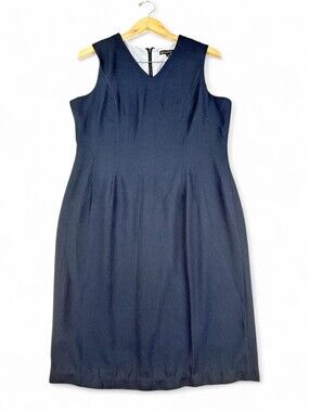 Atelier Navy V-Neck Sleeveless Midi Sheath Dress Size 12